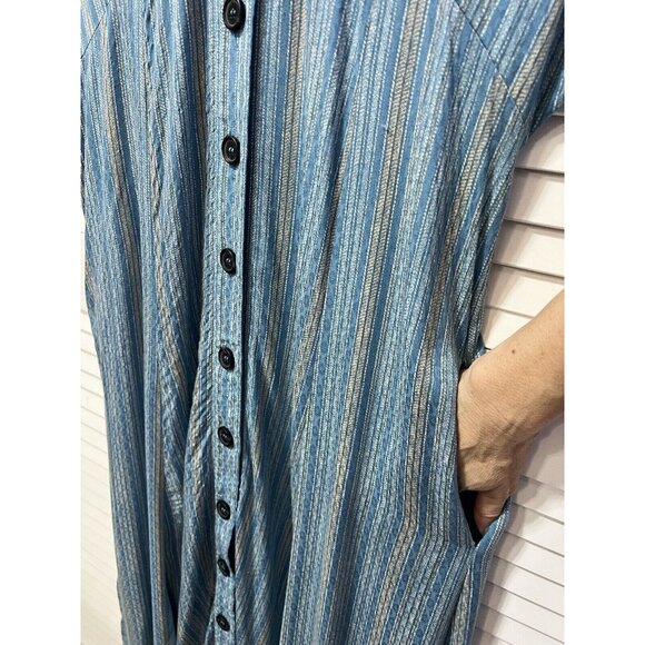Free People Women Rowan Striped Blue Button Front Maxi Dress Small  $128 - Picture 10 of 10